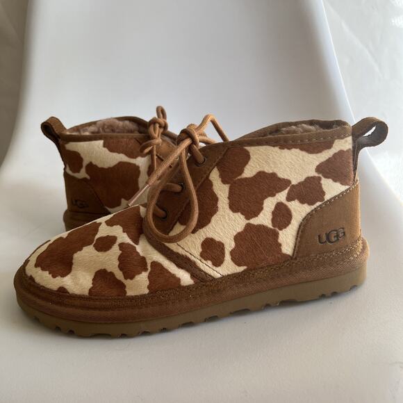 UGG NEUMEL Cow Print Boots Chukka ANKLE Chestnut & White Women's 8 - Picture 3 of 15